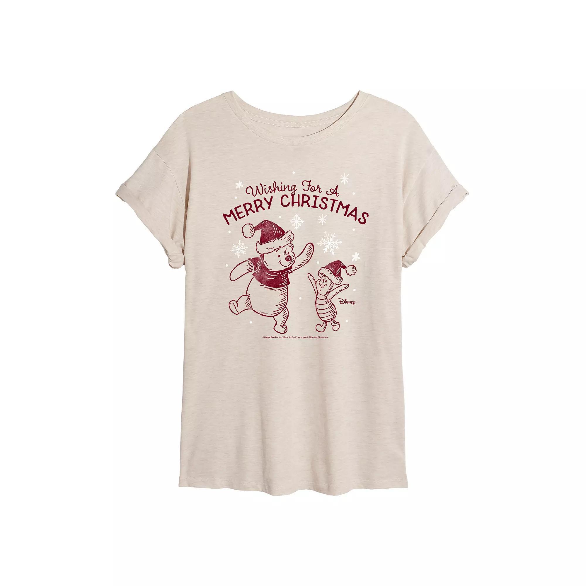 Disney's Winnie The Pooh Women's Merry Christmas Tee, Size: XL, Beige Product Image