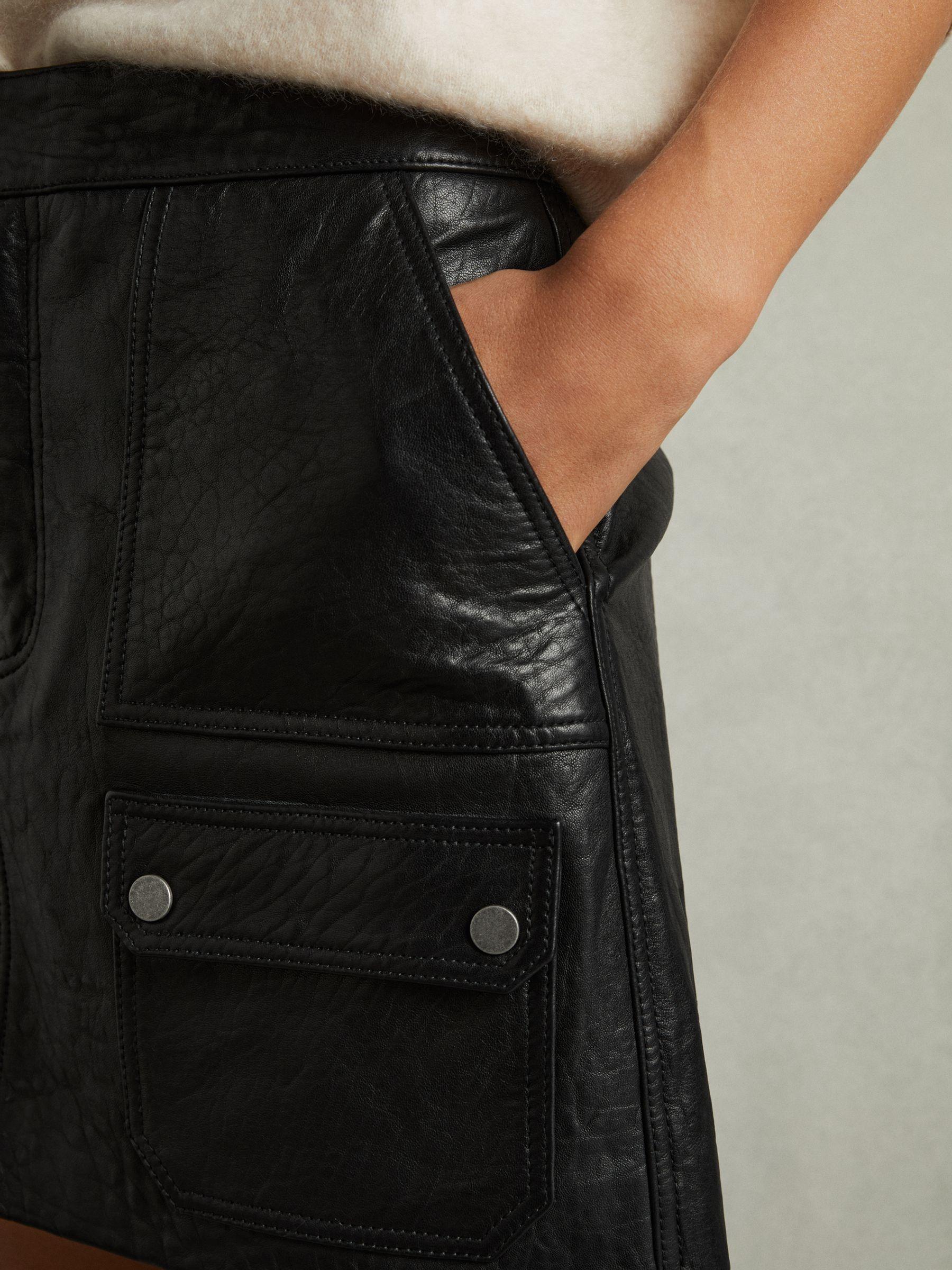 Grained-Leather High-Rise Mini Skirt in Black Product Image