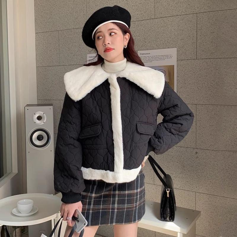 Plain Fluffy Trim Zip Jacket Product Image