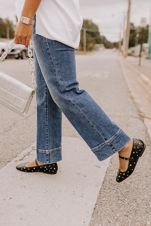 The Iris Rhinestone Embellished Faux Leather Flats in Black Product Image