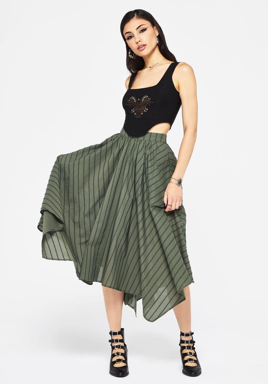 Blythe Cotton Handkerchief Hem Midaxi Skirt - Green Product Image
