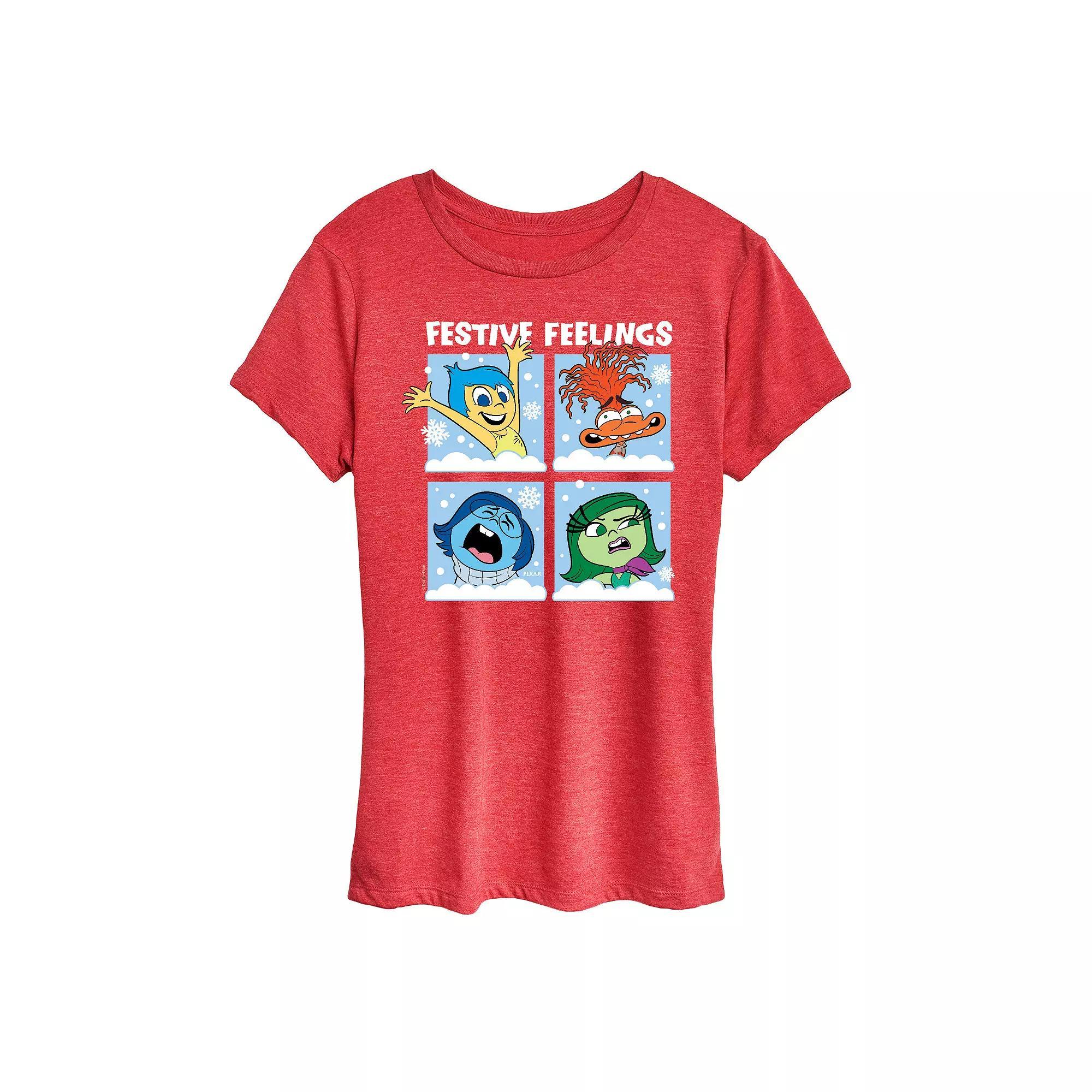 Disney / Pixars Inside Out 2 Womens Festive Feelings Graphic Tee Grey Red Product Image