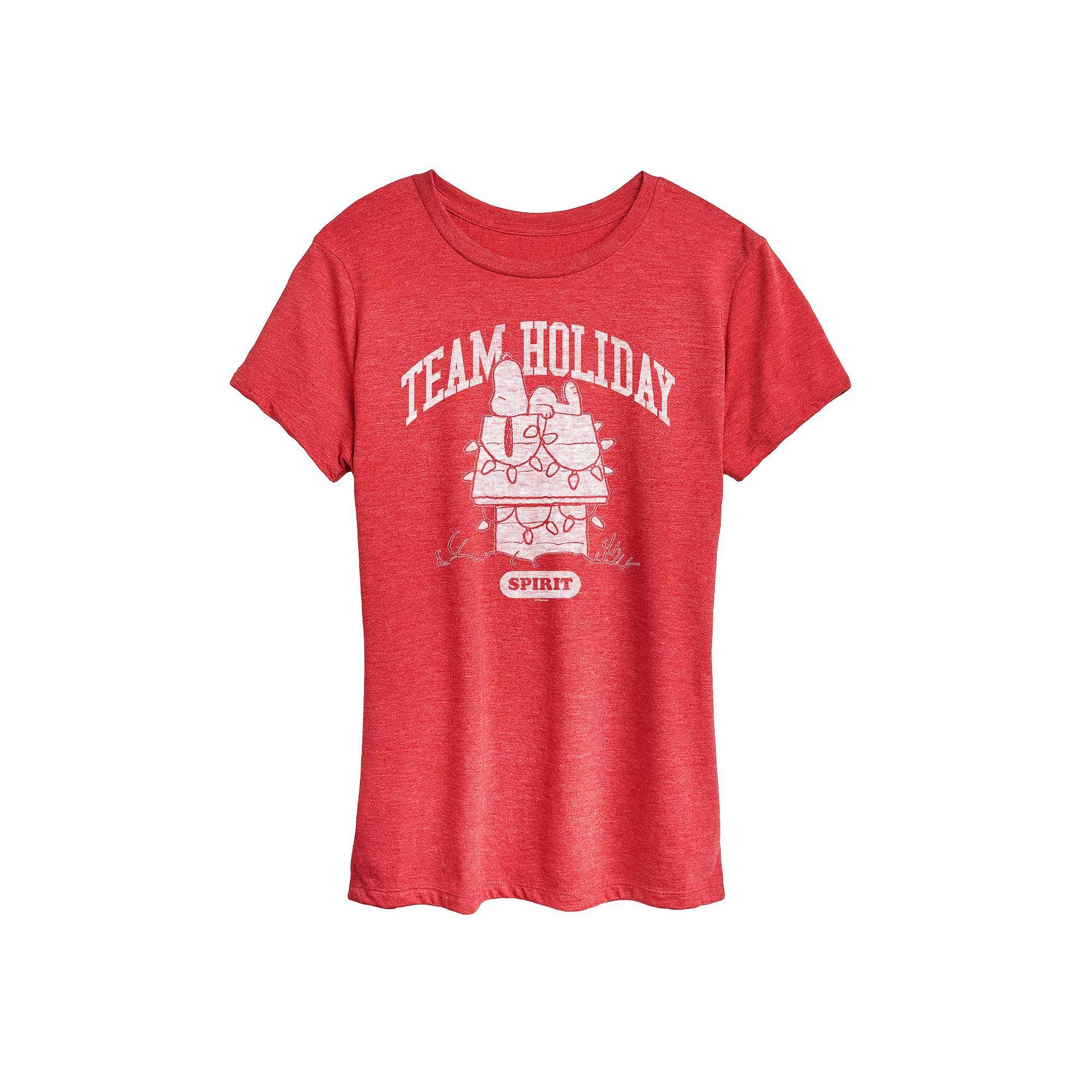 Women's Peanuts Team Holiday Spirit Graphic Tee, Size: Medium, Grey Red Product Image