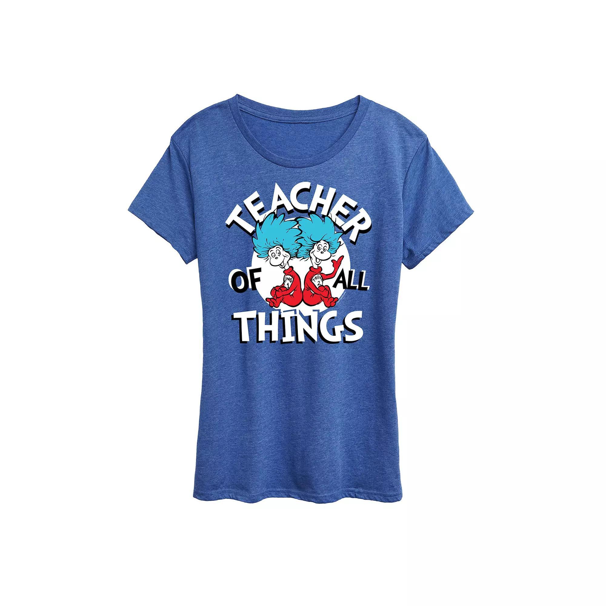 Women's Dr. Seuss Teacher Of All Things Graphic Tee, Size: XXL, Grey Royal Blue Product Image
