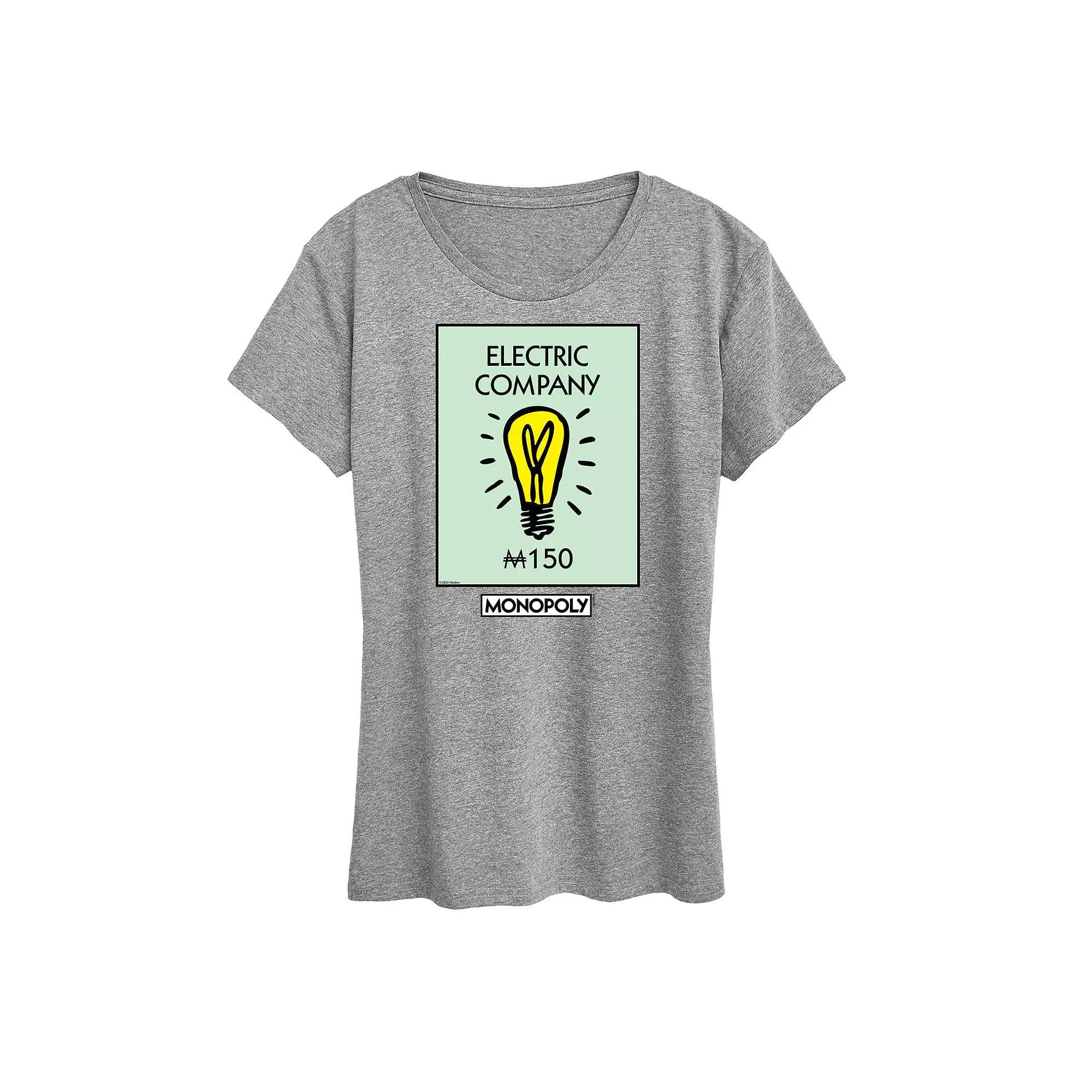 Womens Monopoly Electric Company Graphic Tee by Hasbro Grey Gray Product Image