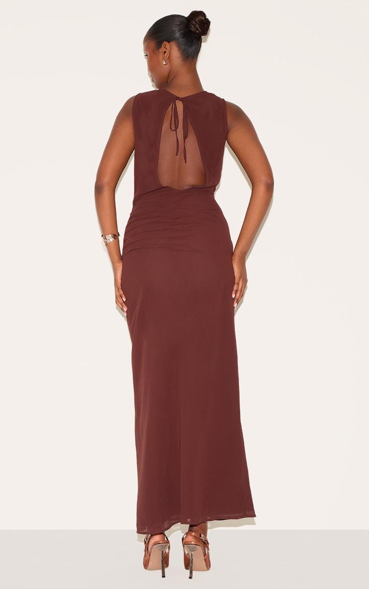 Chocolate Chiffon Keyhole Ruched Detail Maxi Dress Product Image
