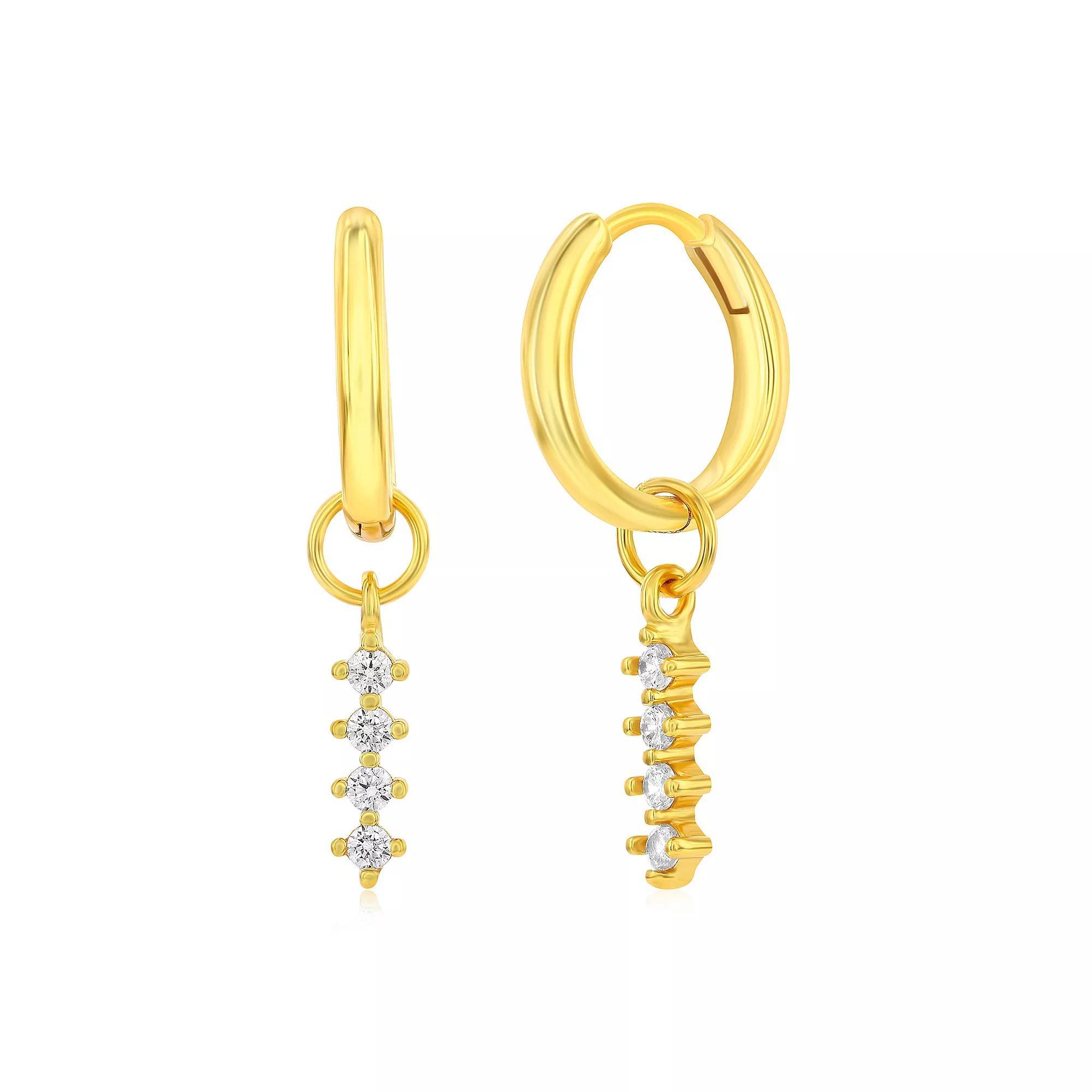 Argento Bella Sterling Silver Cubic Zirconia Vertical 4-Prong Hoop Earrings, Women's, Gold Tone Product Image
