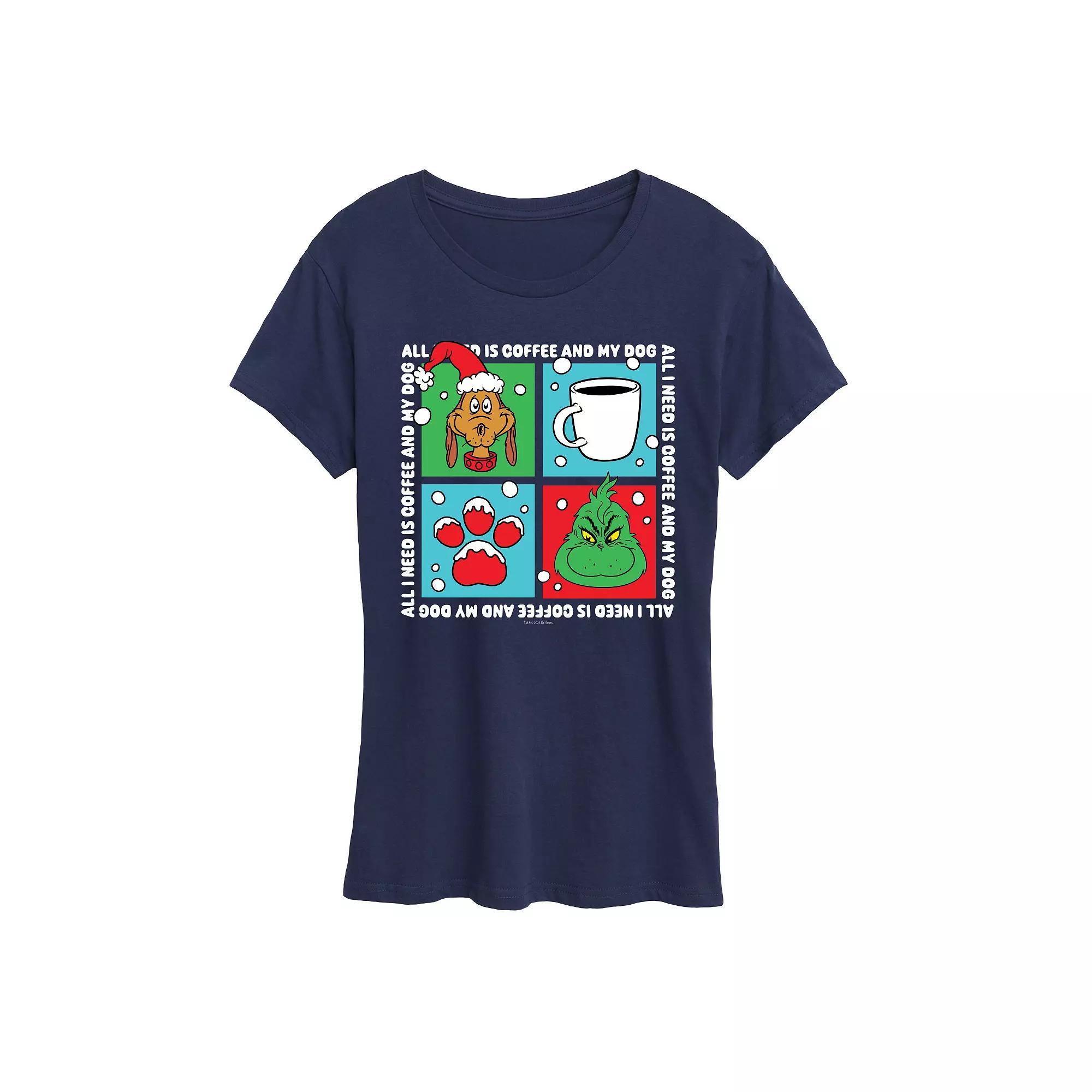 Womens Dr. Seuss Grinch Coffee & My Dog Graphic Tee Blue Product Image