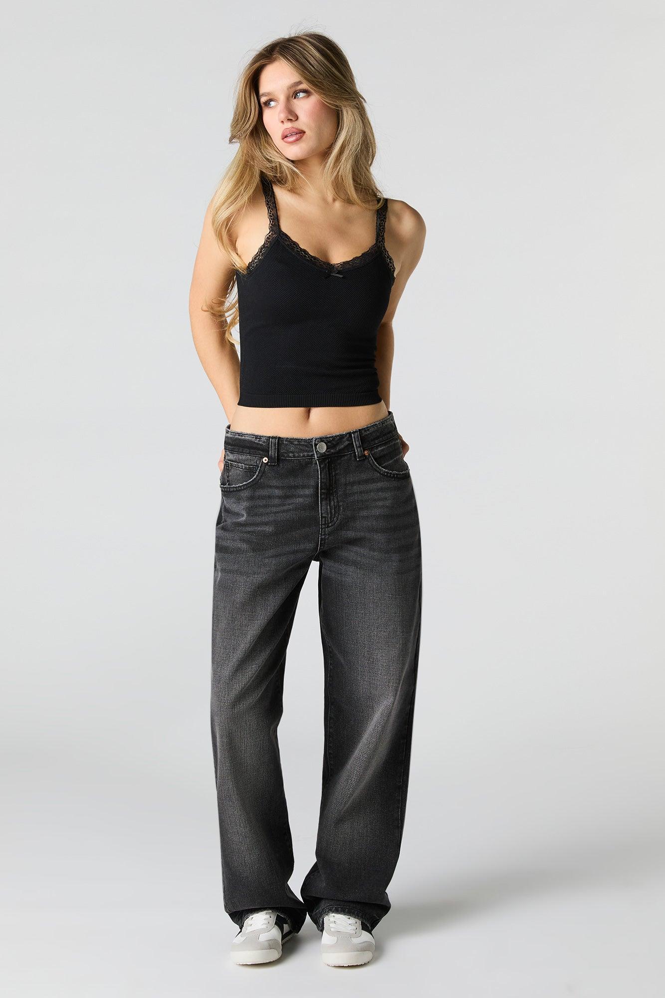 Ribbed Lace Trim Tank with Built-In Bra Cups Female Product Image