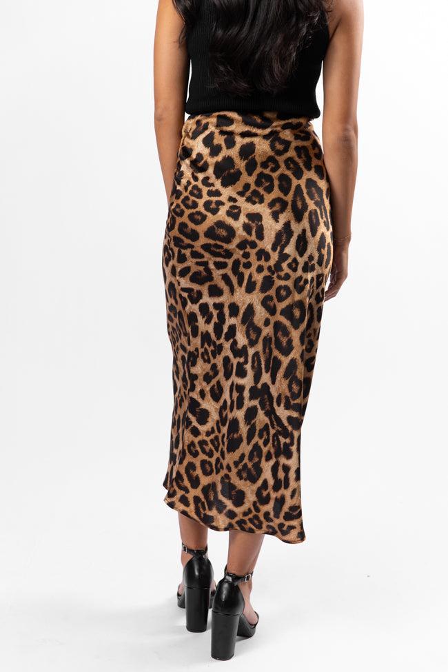 Into The Night Satin Leopard Midi Skirt FINAL SALE Product Image