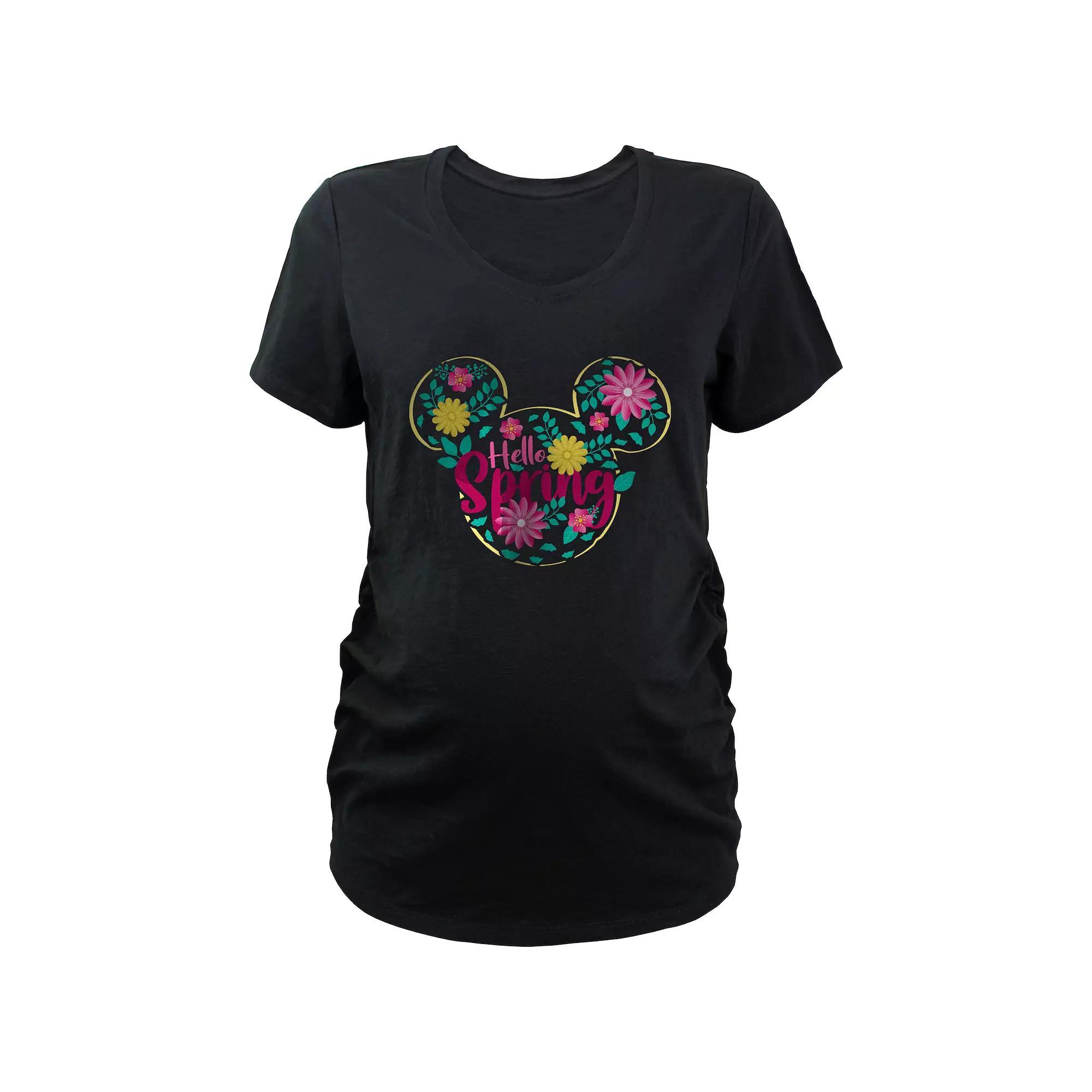 Disney's Mickey Mouse Hello Spring Maternity V-Neck Graphic Tee, Women's, Size: Medium-Mat, Black Product Image