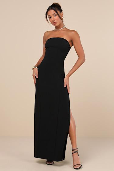 Famous Icon Black Strapless Column Maxi Dress Product Image