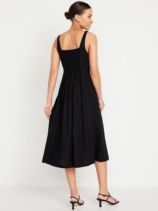Fit &amp; Flare Linen-Blend Midi Dress Product Image