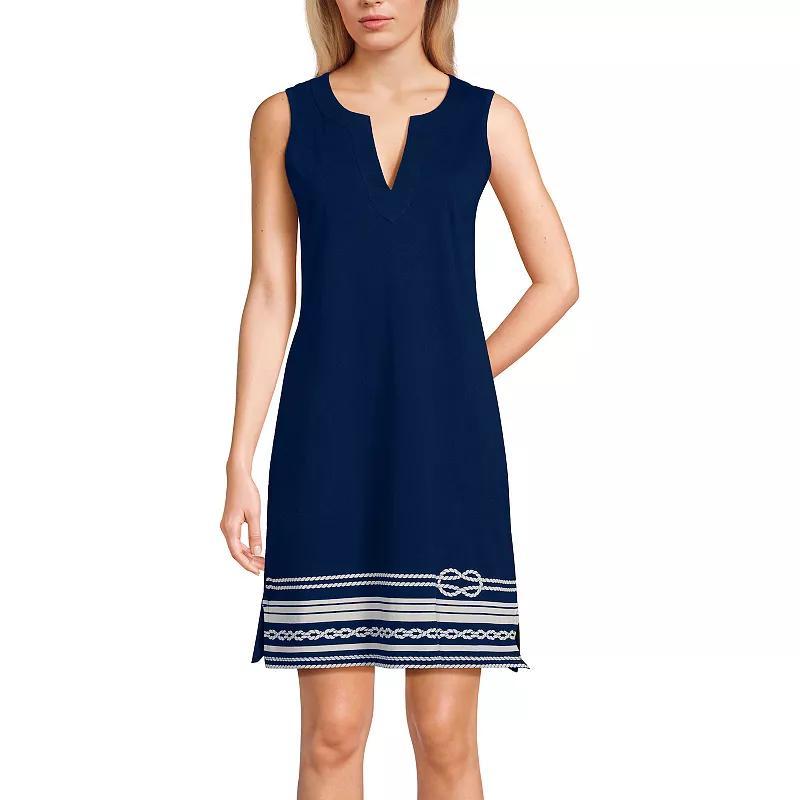 Women's Lands' End Splitneck Swim Cover-Up Dress, Size: Medium, Navy White Paisley Product Image