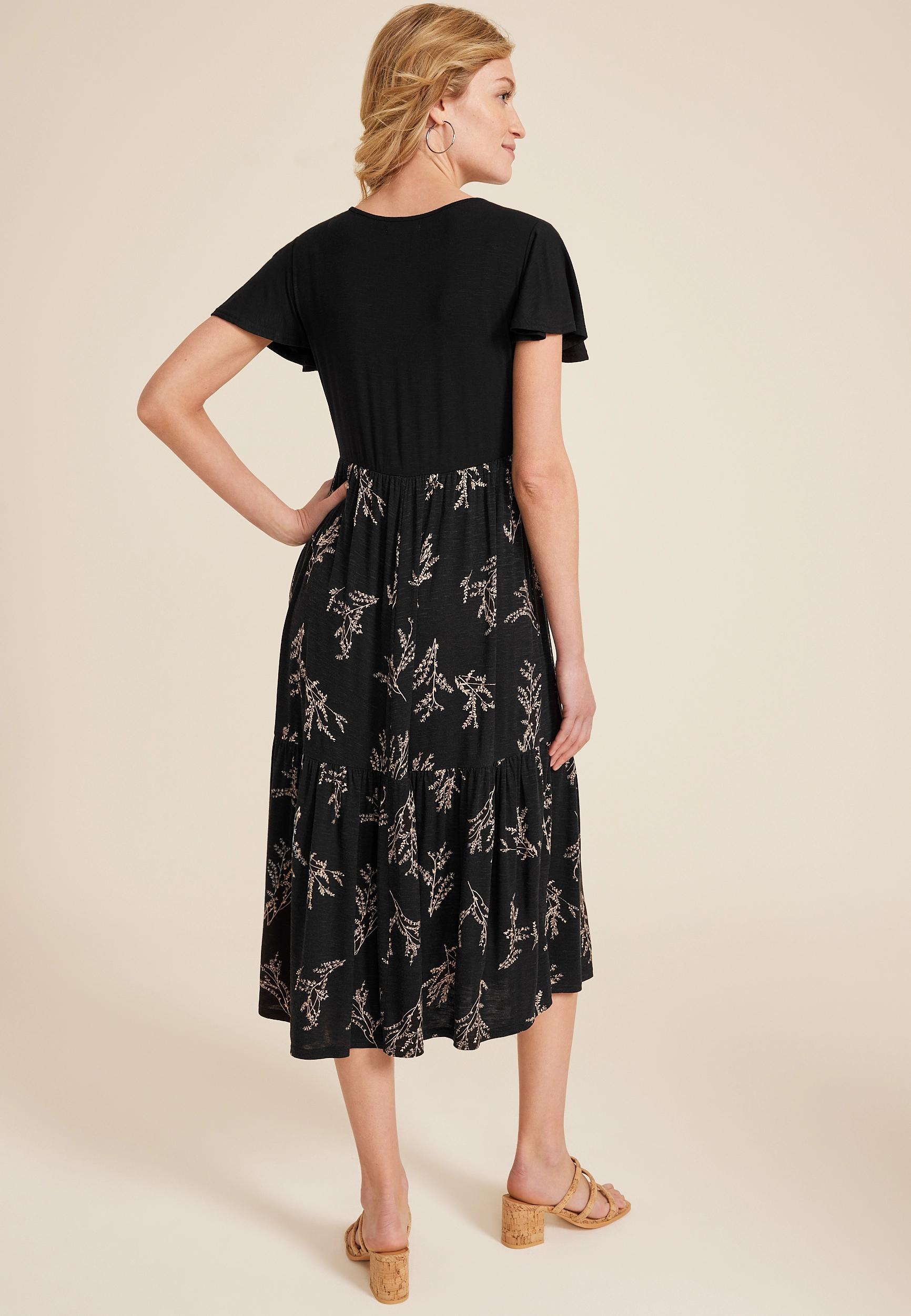 Maurices Womens 24/7 Flutter Sleeve Floral Midi Dress Product Image