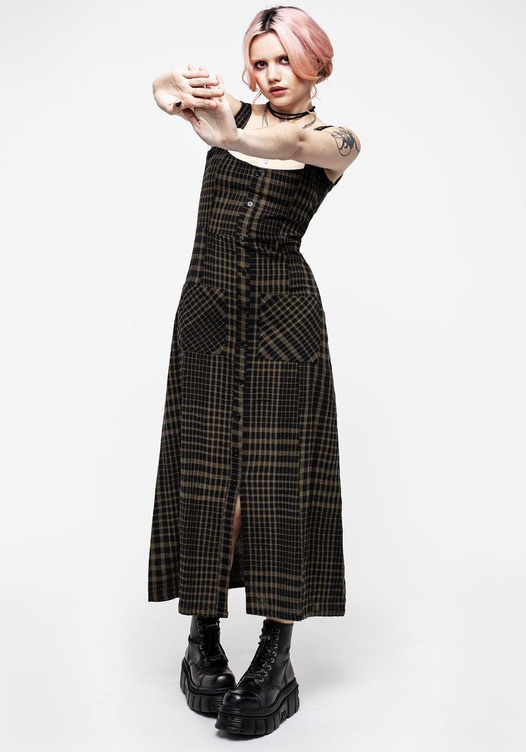 Dropout Check Sleeveless Button Down Midaxi Dress Product Image