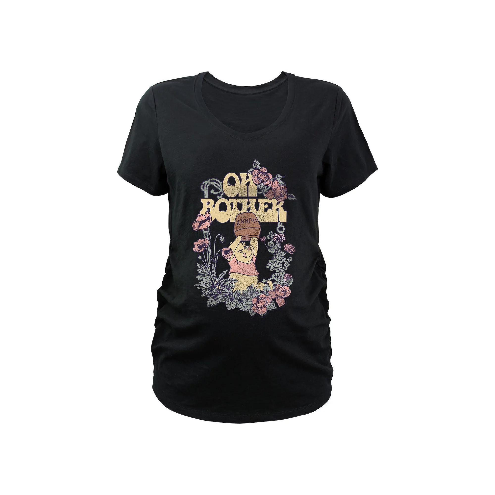 Disney's Winnie The Pooh Oh Bother Honey Pot Flower Frame Maternity Graphic Tee, Women's, Size: XXL-MAT, Black Product Image