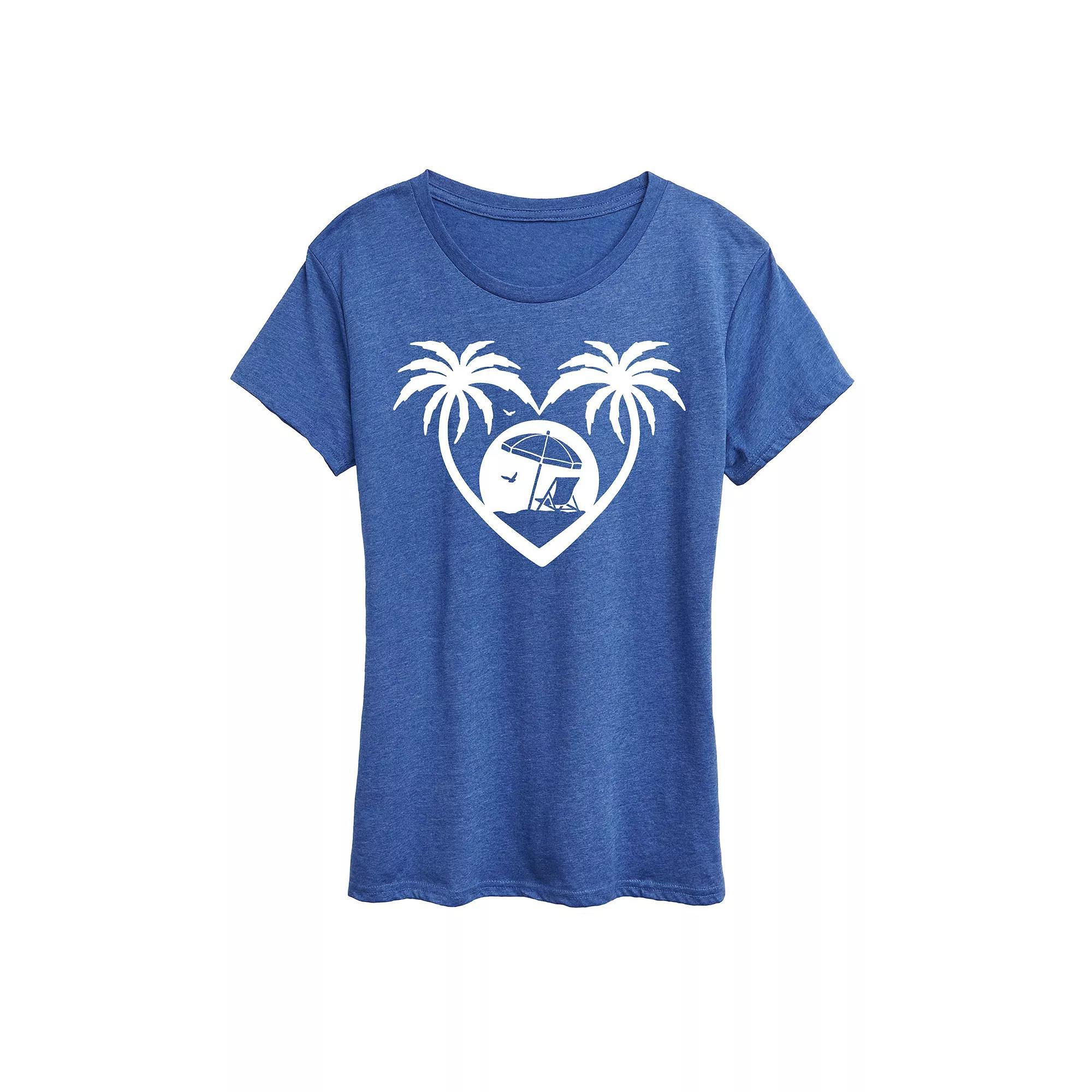 Womens Palm Trees Heart Scene Graphic Tee Grey Royal Blue Product Image