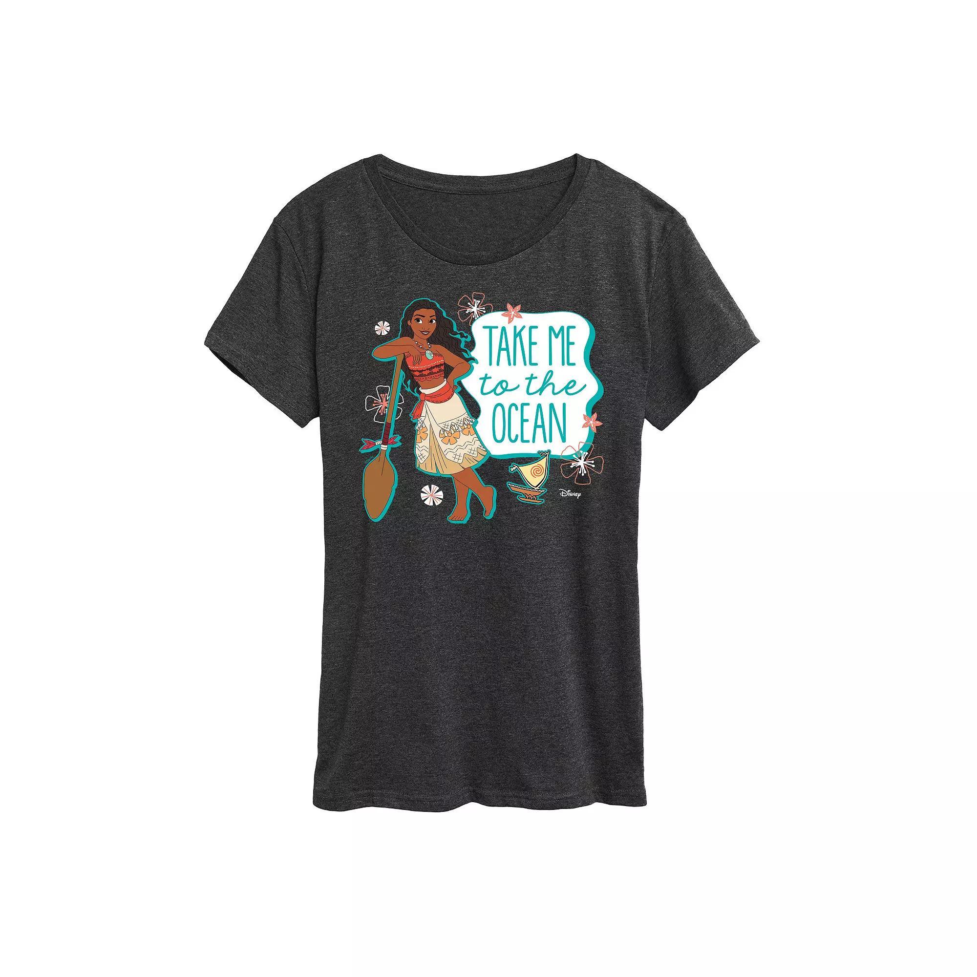 Disney Princess Moana Womens Ocean Graphic Tee, Girls Grey Blue Product Image