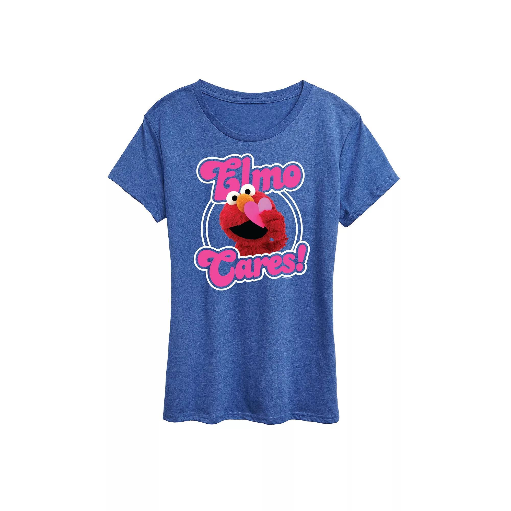 Womens Sesame Street Elmo Cares Graphic Tee Grey Green Product Image