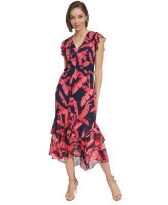 Tommy Hilfiger High-Low Flutter Dress (Sky Captain/Paradise Pink) Women's Dress Product Image