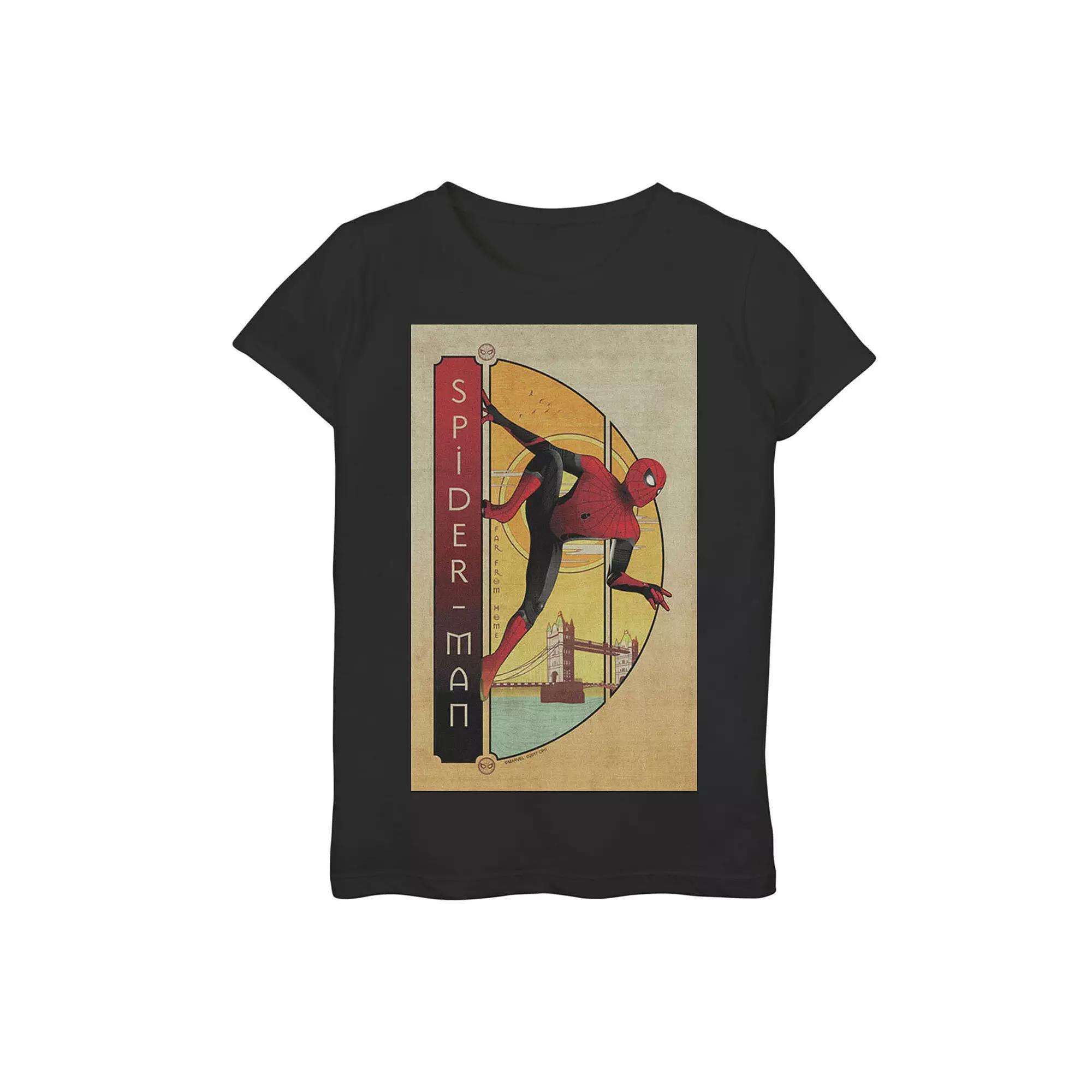 Girls 7-16 Marvel Spider-Man Far From Home Spider-Man Vintage Poster Graphic Tee, Girl's, Size: Small, Black Product Image
