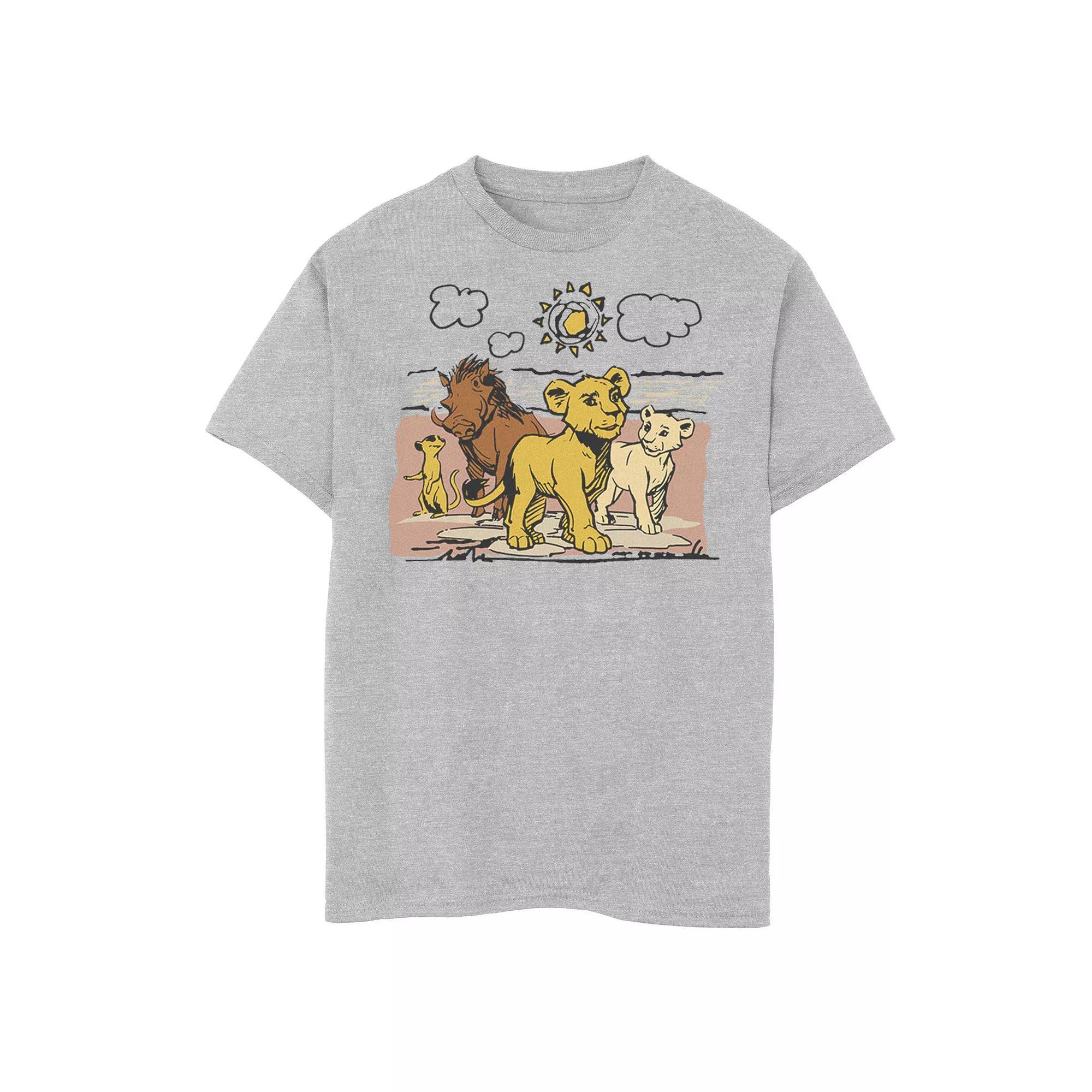 Disney's The Lion King Boys 8-20 Live Action Sketched Group Portrait Graphic Tee, Boy's, Size: XS, Athletic Grey Product Image