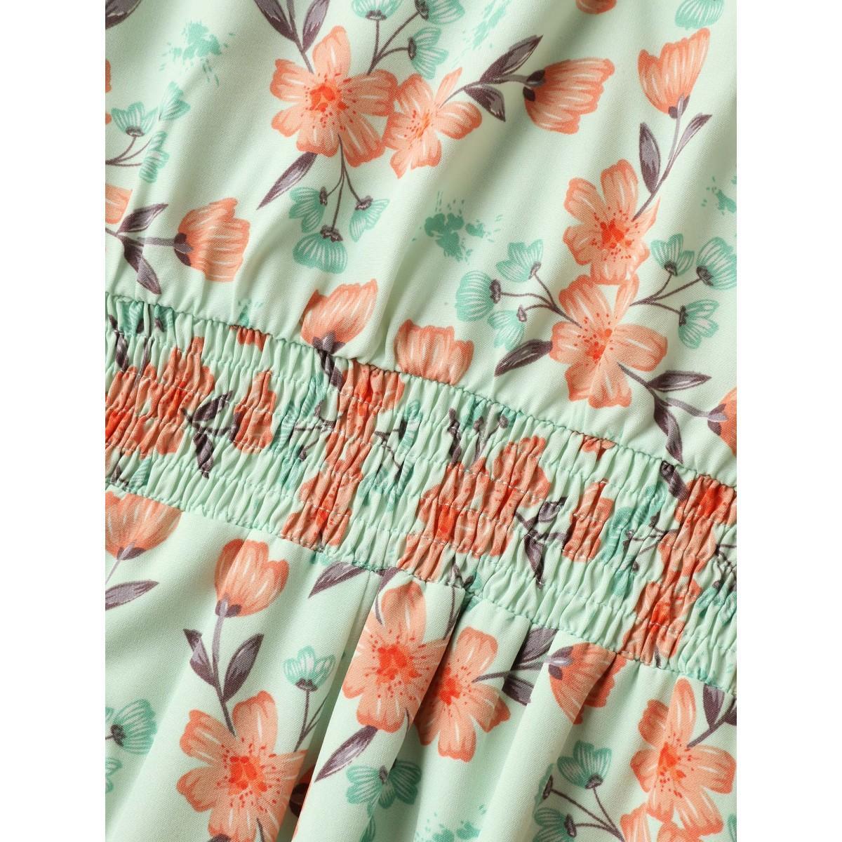 Plus Size Breezy Floral Print Lace Trim Midi Dress LightGreen Women V-neck Sleeveless Curvy BloomChic 18-20/2X Product Image