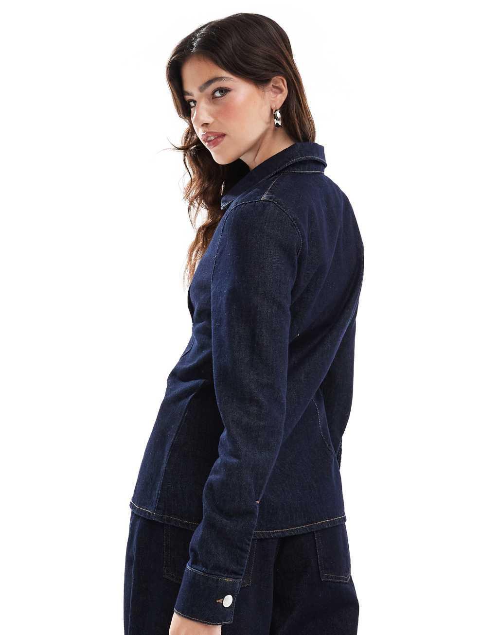 ASOS DESIGN denim cinched shirt in indigo Product Image