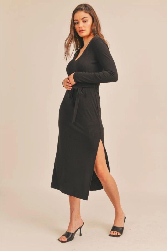 Ribbed Slits Midi Dress Product Image