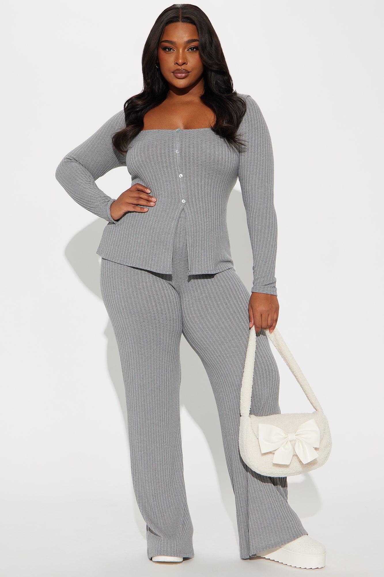 Rosalee Ribbed Pant Set - Grey Product Image