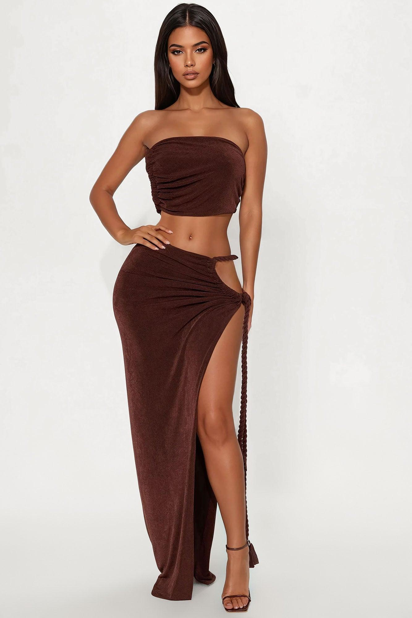 Ariela Maxi Skirt Set - Brown Product Image