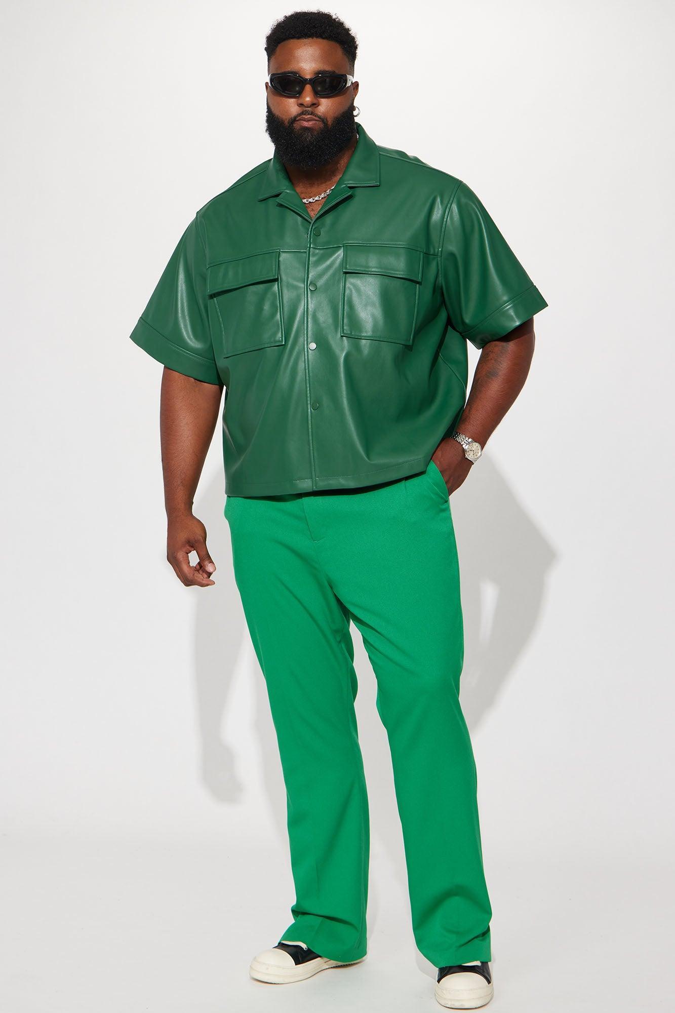 Cropped High Stepper Faux Leather Button Up Shirt - Hunter Product Image