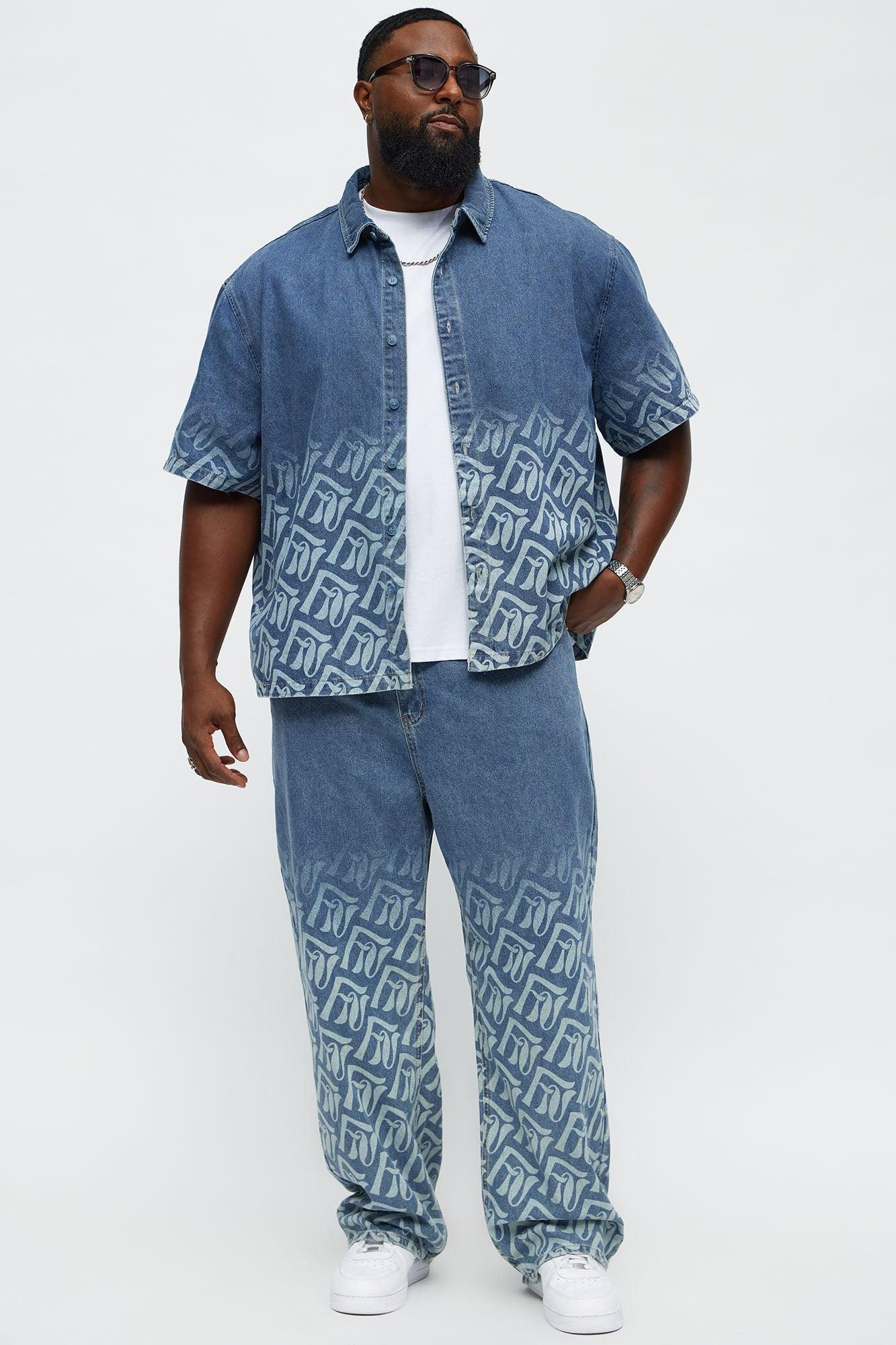 Baggy Chateau Monogram Jeans - Light Blue Wash Product Image