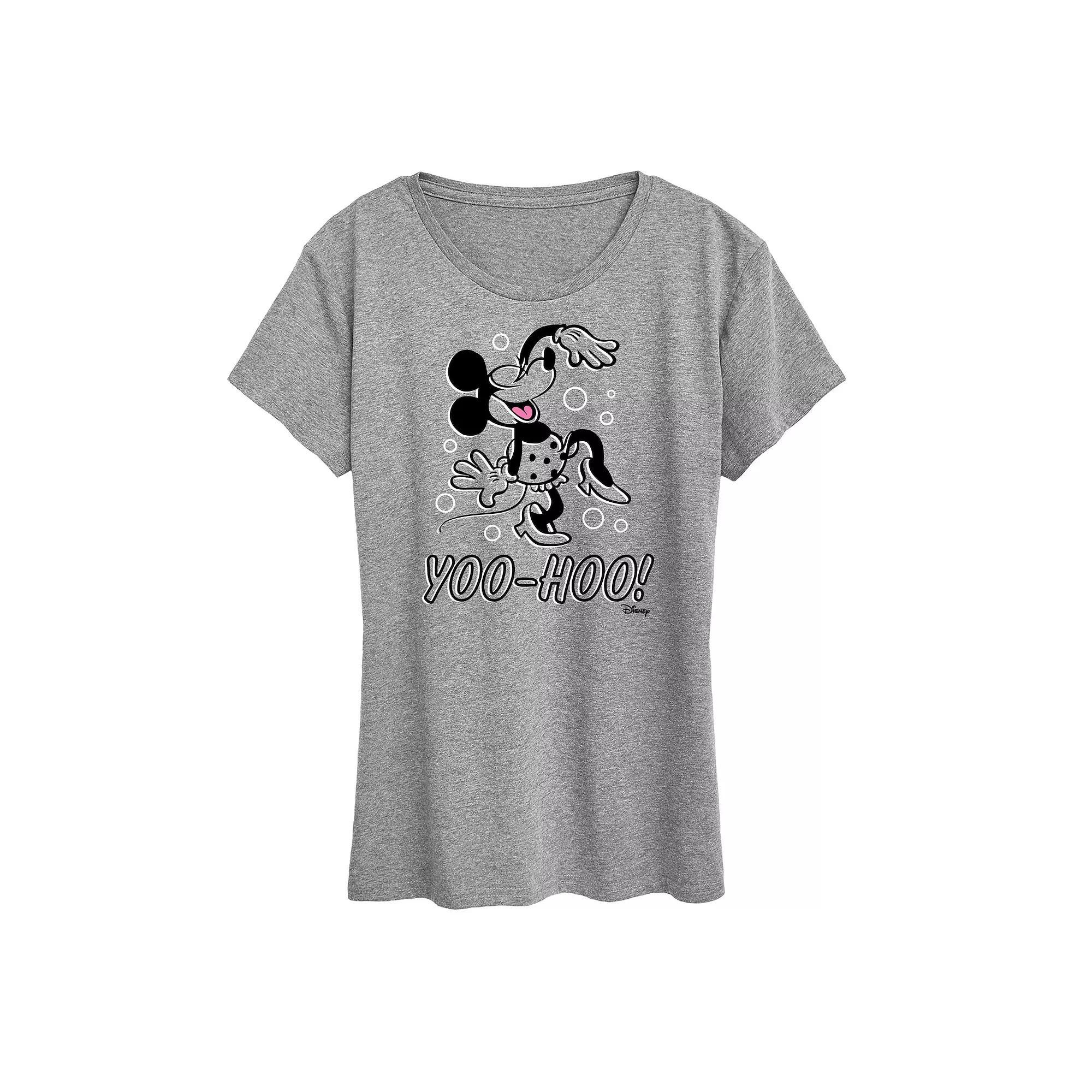 Disneys Minnie Mouse Yoo Hoo Graphic Tee, Womens Grey Gray Product Image