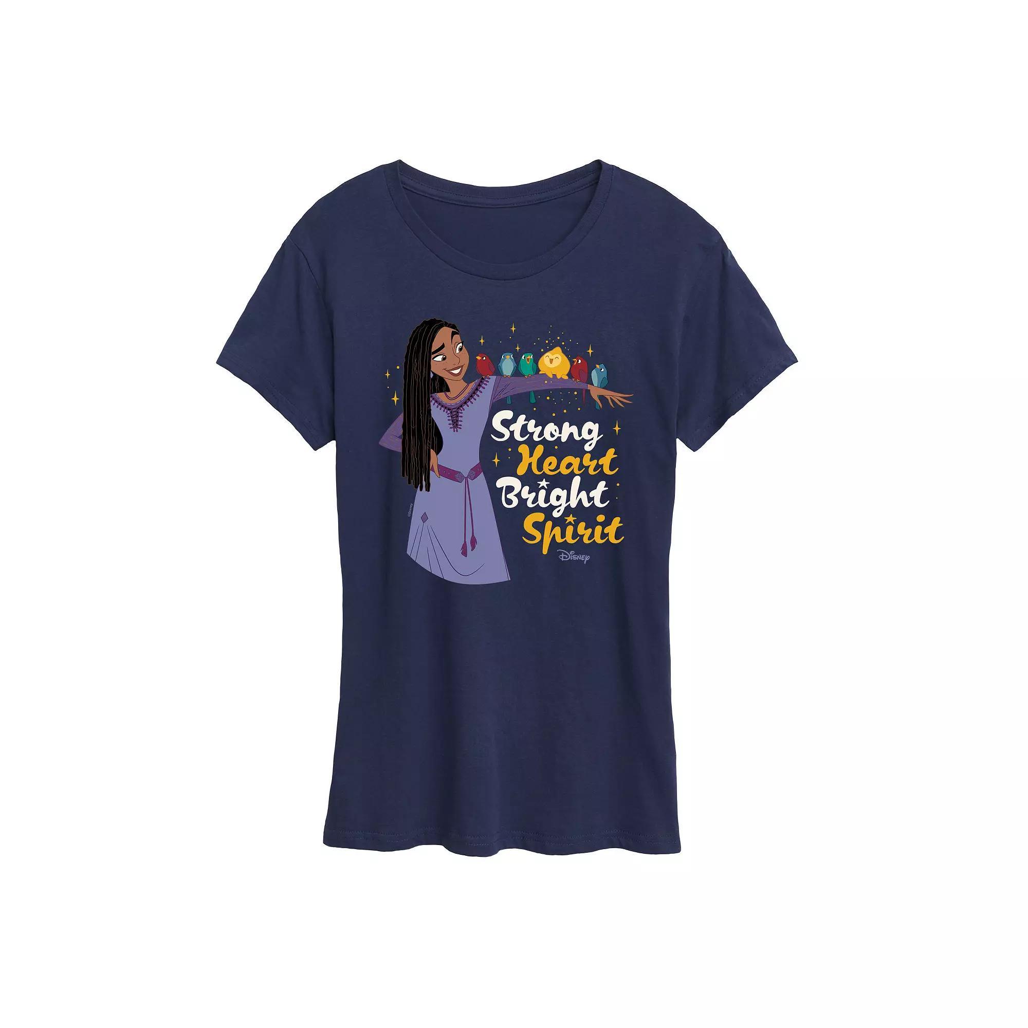 Disneys Wish Asha and Star Womens Strong Heart Graphic Tee, Girls Heather Grey Product Image