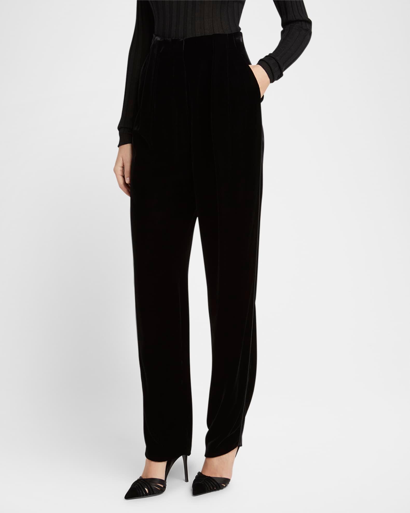 Pleated High-Rise Velvet Trousers Product Image