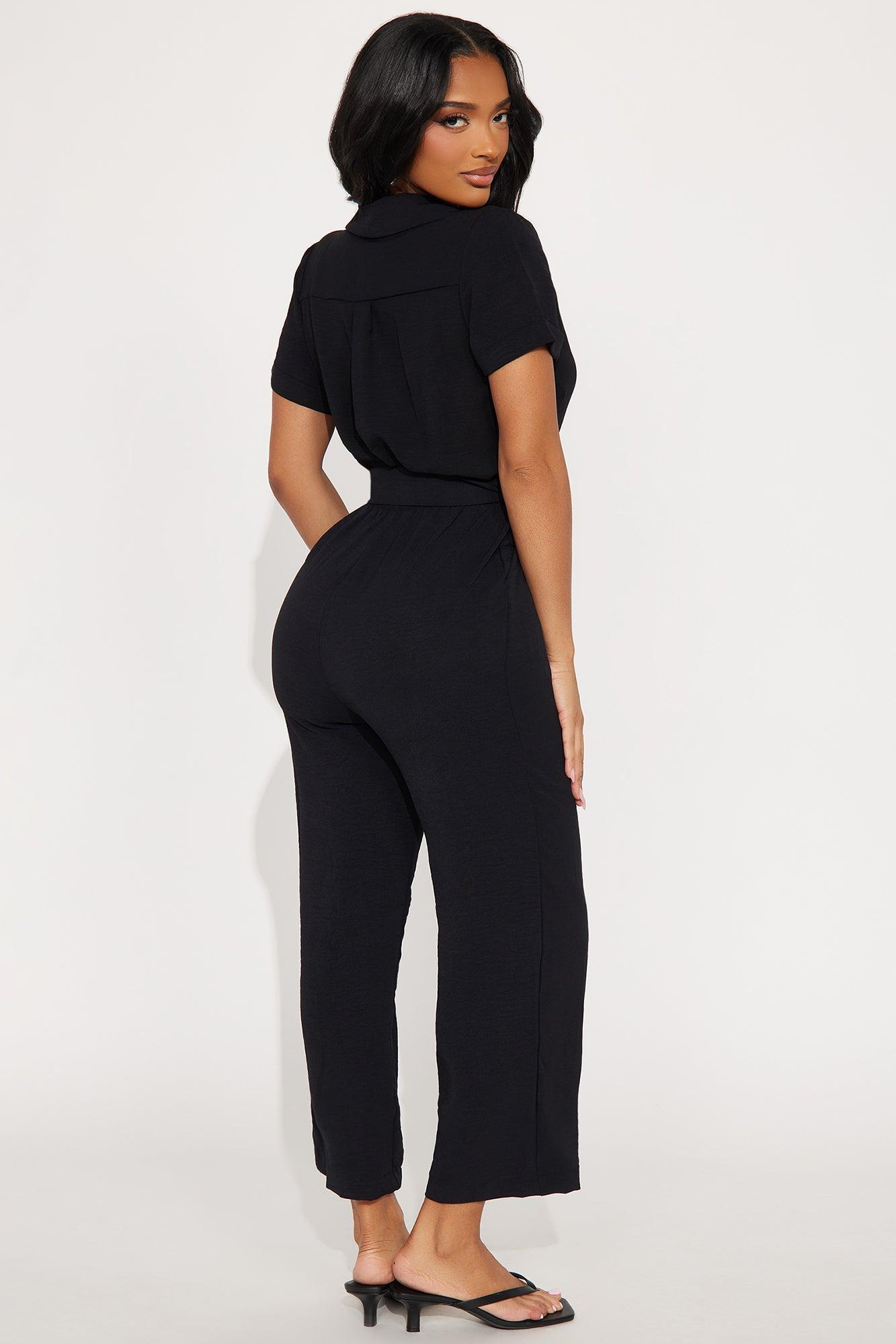 Clara Belted Airflow Jumpsuit - Black Product Image