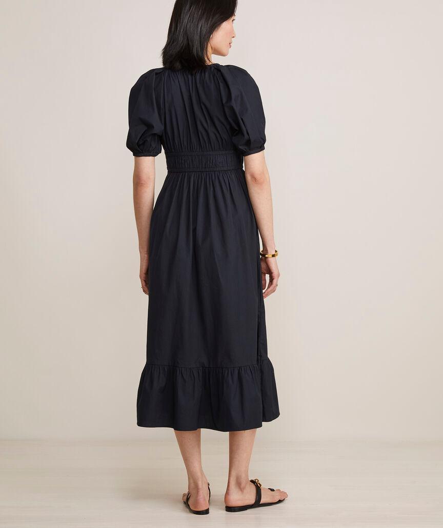 Marina Poplin Puff-Sleeve Midi Dress Product Image