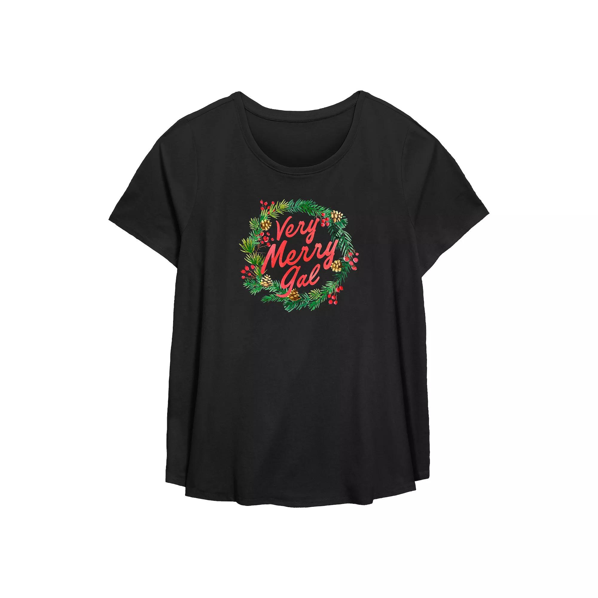 Plus Size Christmas Scene Ornament Flowy Graphic Tee, Womens Product Image
