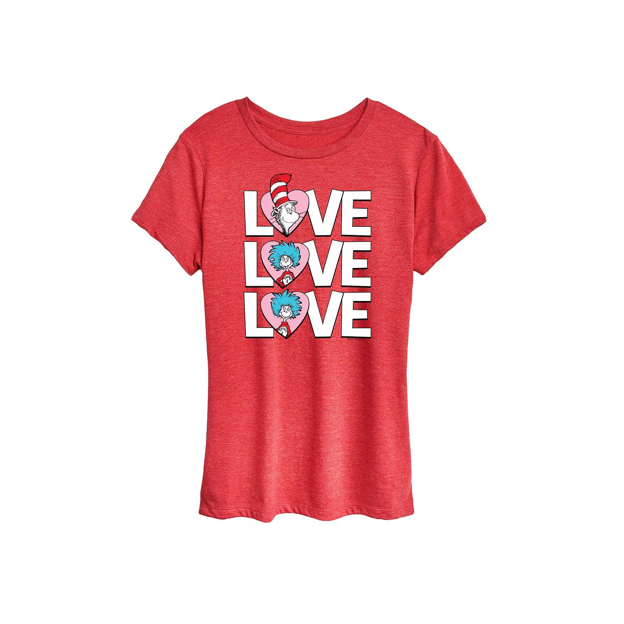 Womens Dr. Seuss Love Stacked Graphic Tee Grey Dark Red Product Image