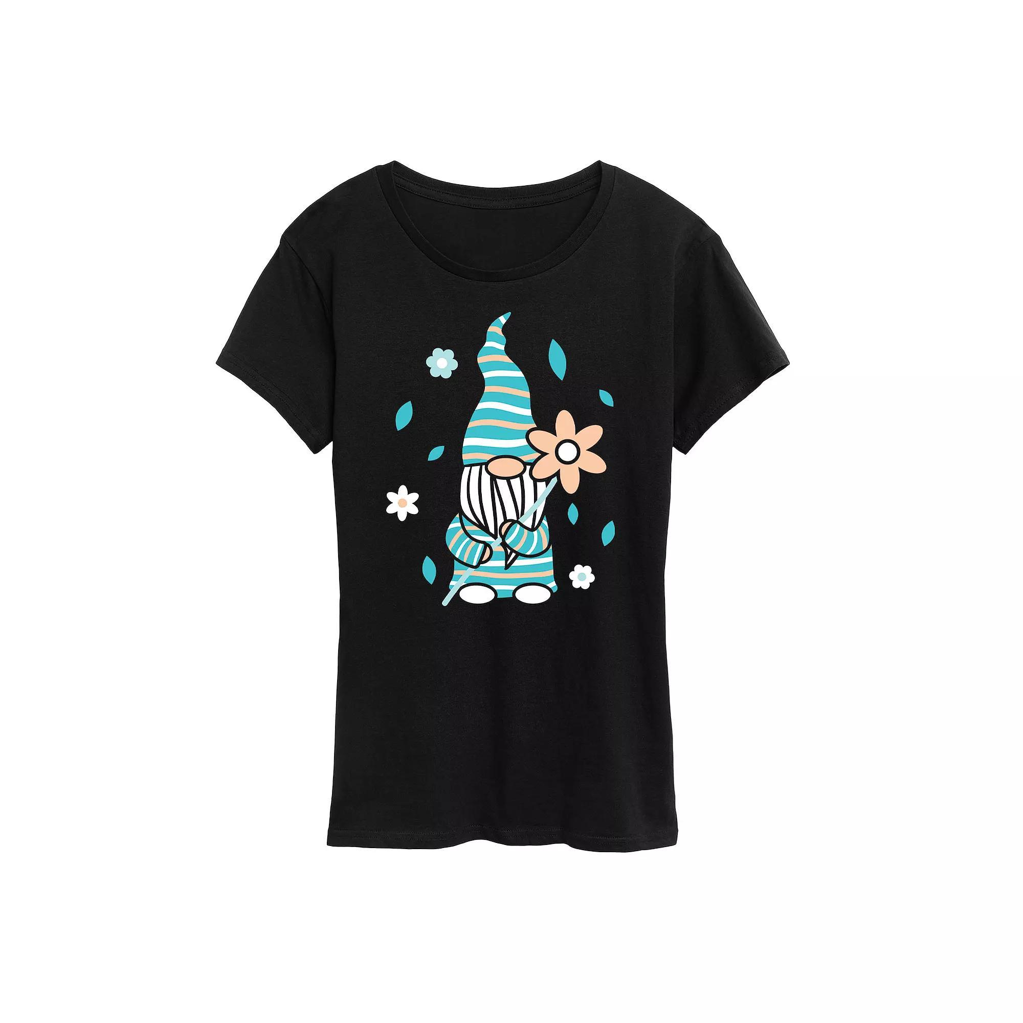 Womens Scandinavian Garden Gnome Graphic Tee Blue Product Image