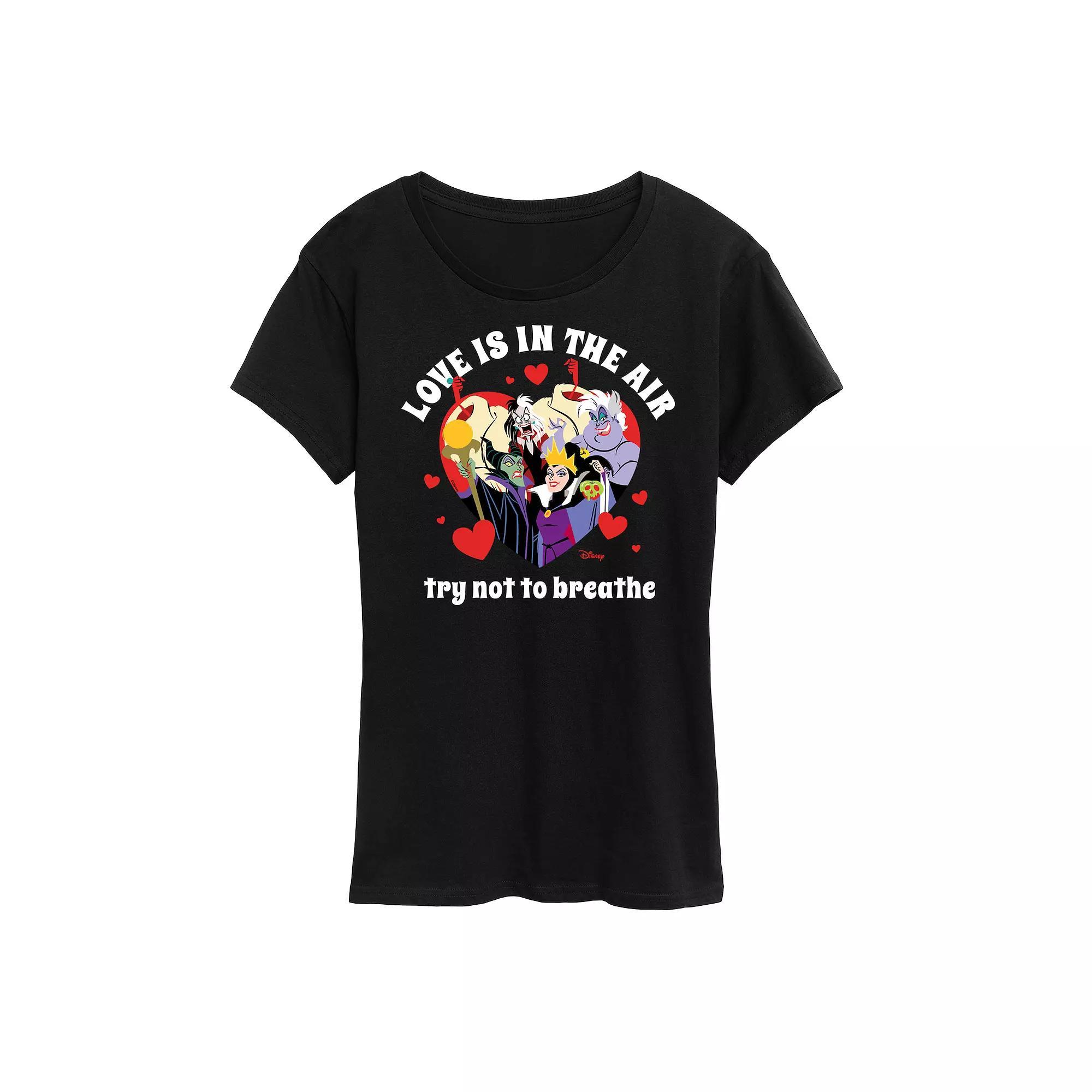Disney Villains Cruella, Ursula, Maleficent & Evil Queen Womens Love In The Air Graphic Tee Grey Gray Product Image