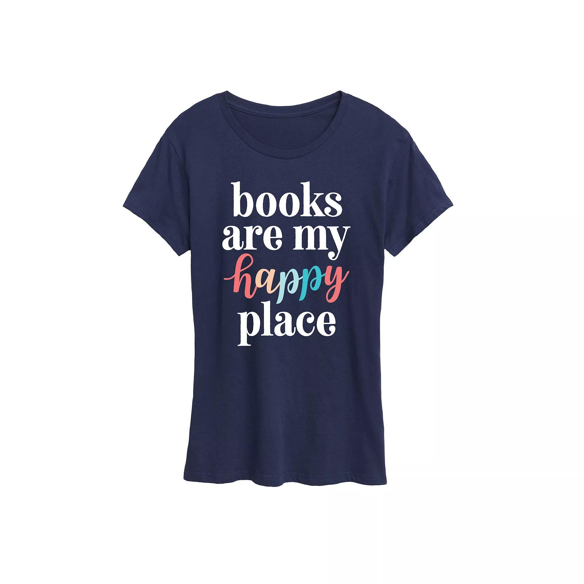 Womens Books Are My Happy Place Graphic Tee Blue Product Image