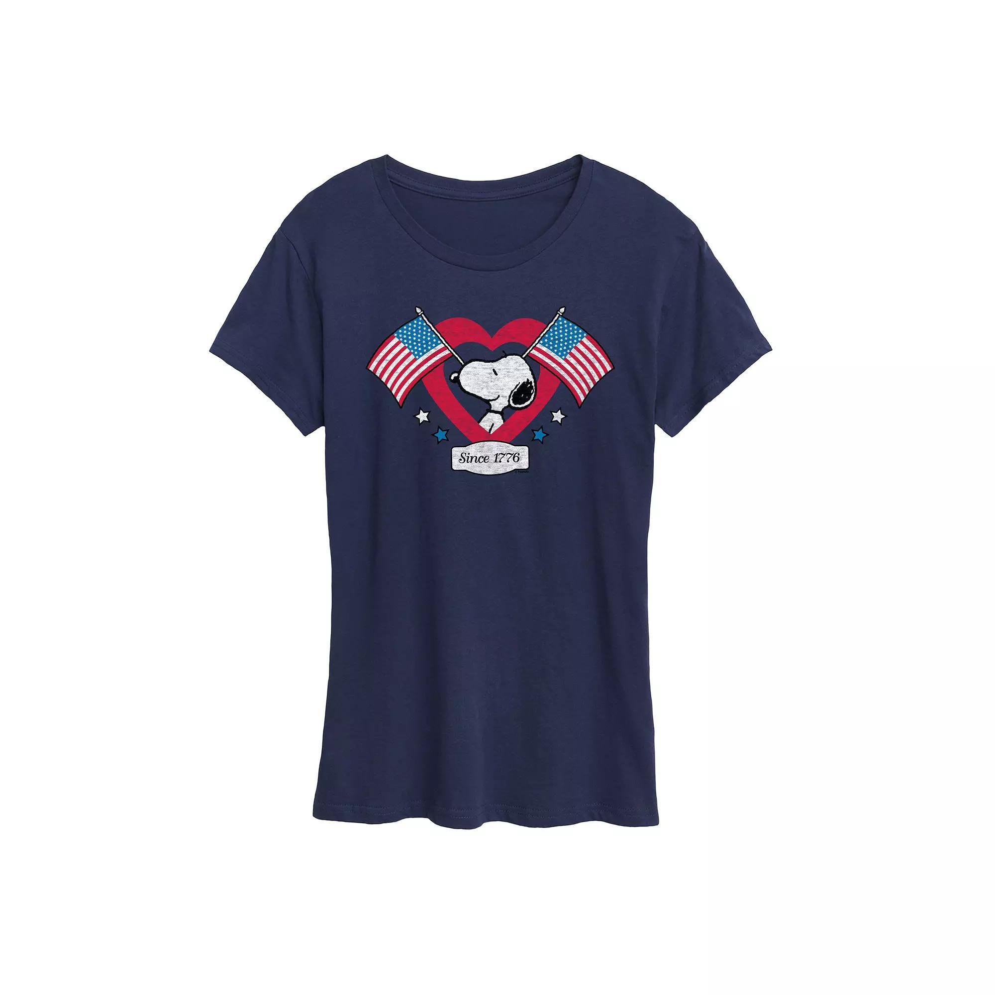Womens Peanuts Snoopy Since 1776 Flag Heart Graphic Tee Product Image