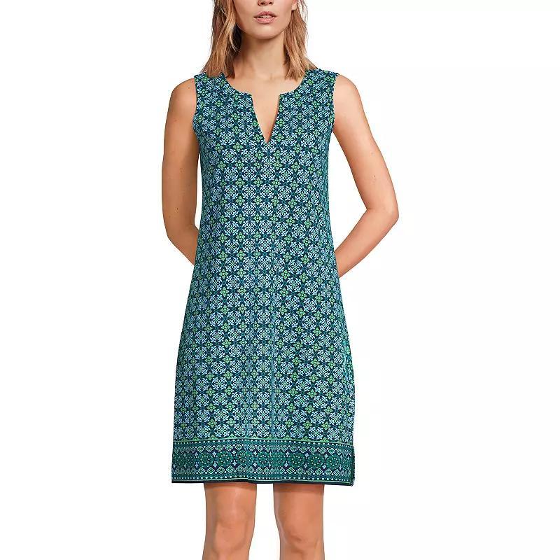 Women's Lands' End Splitneck Swim Cover-Up Dress, Size: Medium, Navy White Paisley Product Image