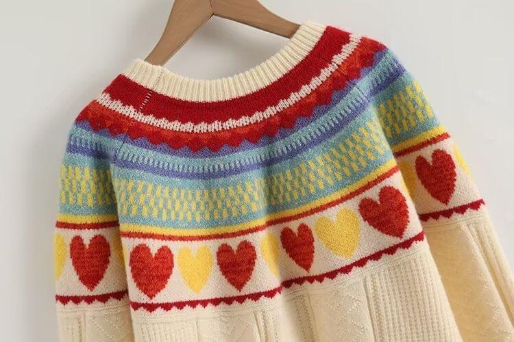 Crewneck Heart Jacquard Sweater Product Image