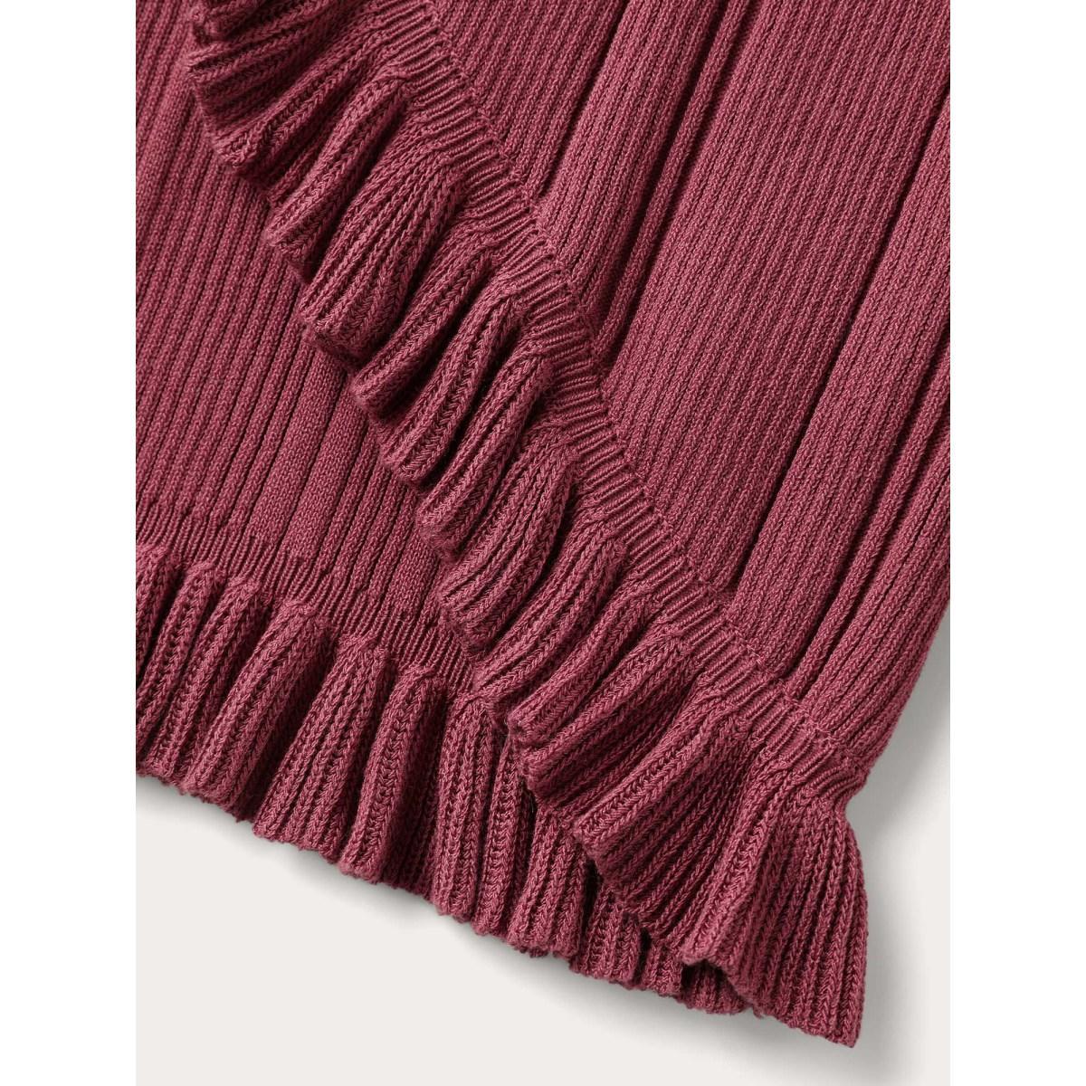 Plus Size Ruffled Edged Front Tie Knit Cardigan Rust Women Bodycon Long Sleeve Everyday-Elegant Cardigans BloomChic 22-24/3X Product Image