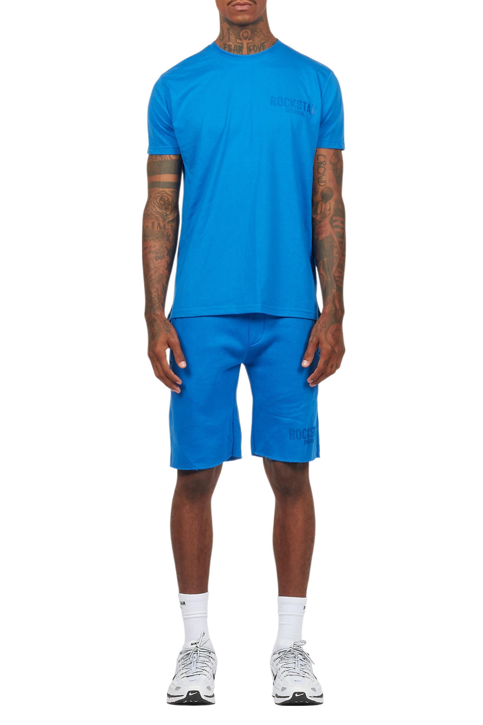 Sana Royal Blue T-Shirt/Raw Edge Short Set Male Product Image