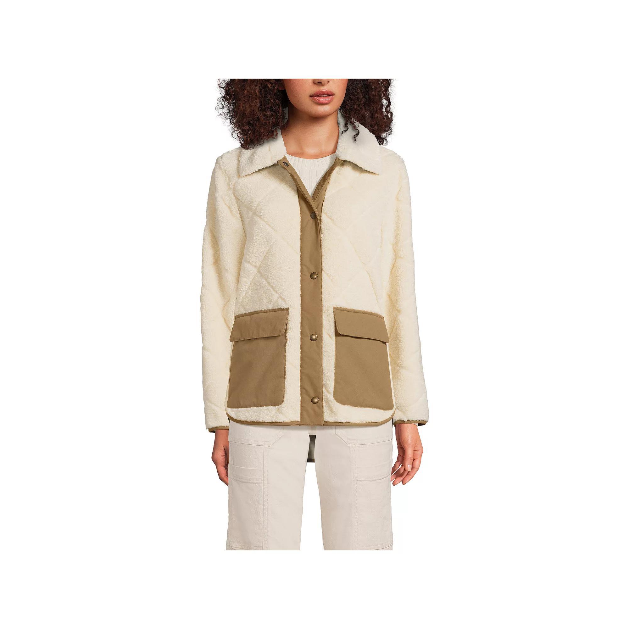 Womens Lands' End Sherpa Fleece Quilted Jacket, Women's, Size: Large, Ivory Pearl Product Image